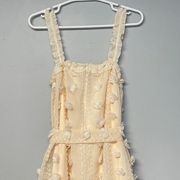 A Calin Maxi Dress Womens Small Cream Swiss Dot Pom-Pom Boho Feminine Elegant - Picture 5 of 11